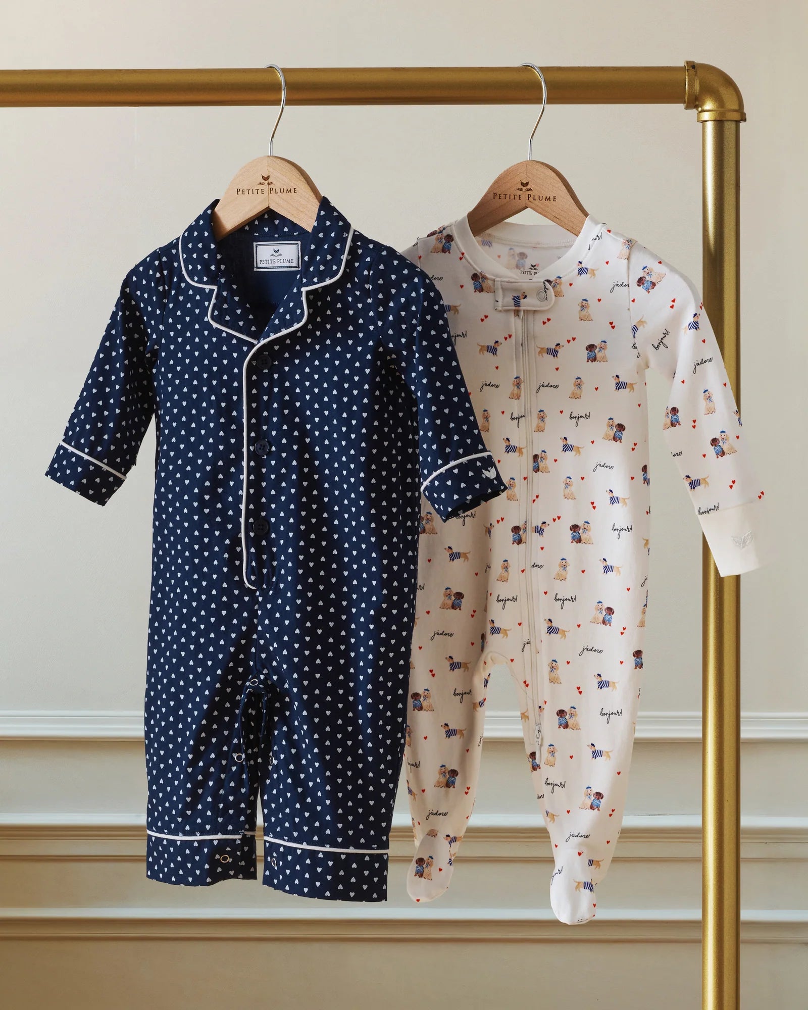 Petite Plume Baby Twill Classic Romper - Midnight Hearts