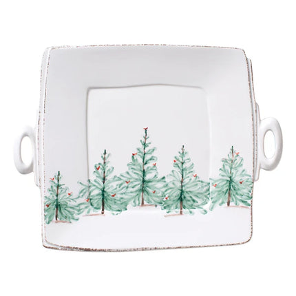 Vietri Lastra Holiday Square Handled Platter