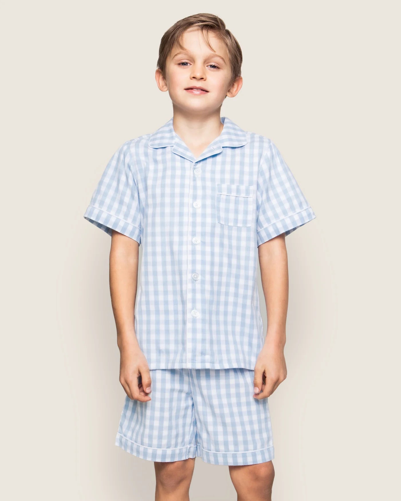 Petite Plume Toddler Short Set Twill Pajamas - Light Blue Gingham