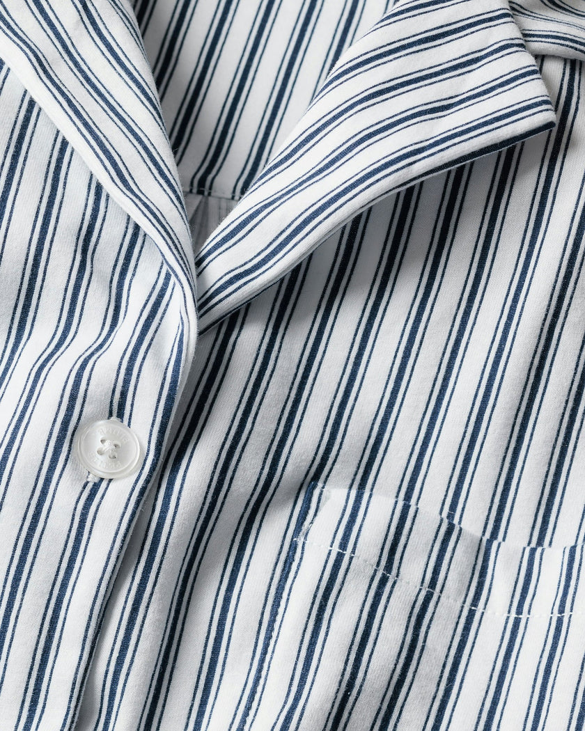 Petite Plume Olivia Wide Leg Pima Pajama Set - Navy French Ticking