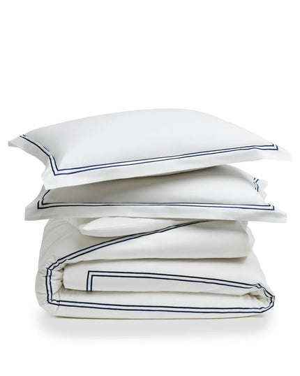 Petite Plume Luxe Premium Cotton Duvet - White w/Navy Piping