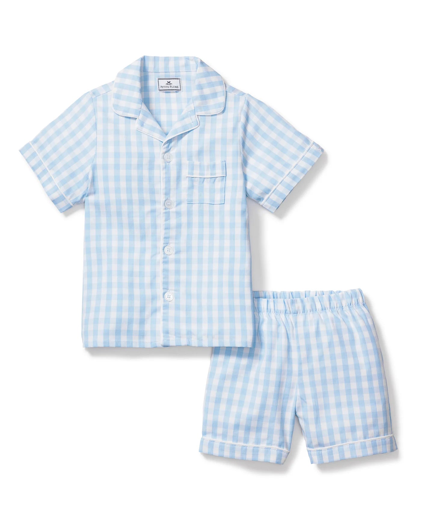 Petite Plume Toddler Short Set Twill Pajamas - Light Blue Gingham