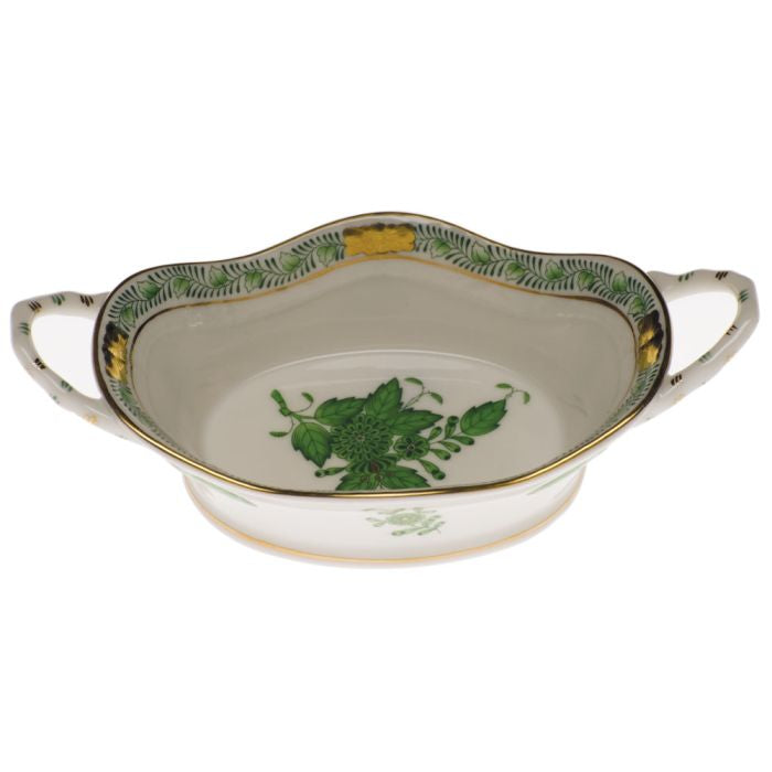 Herend Chinese Bouquet Large Basket with Handles - Green