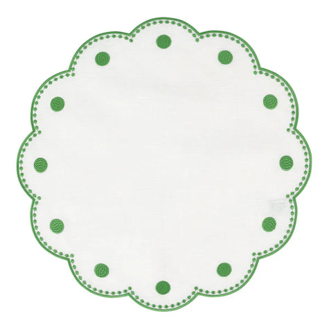 Vietri Tessuti White Round Placemats - Sage Green Dots