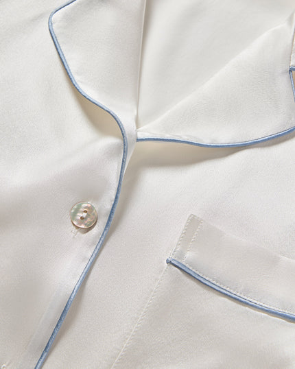 Petite Plume Washable Silk Pajama Set - White/Periwinkle