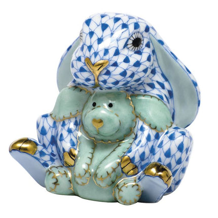 Herend Decorative Bunny and Lovey - Blue