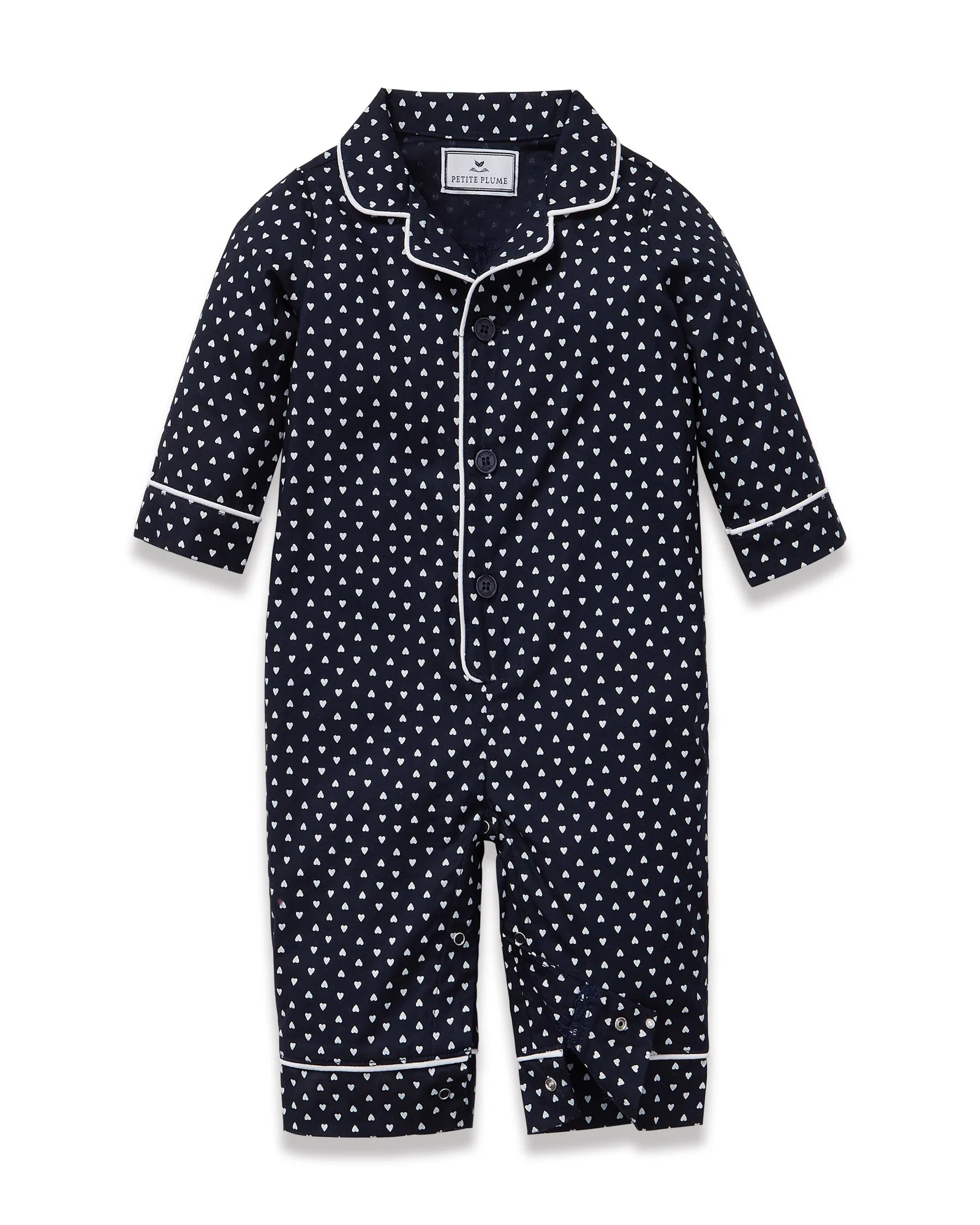 Petite Plume Baby Twill Classic Romper - Midnight Hearts