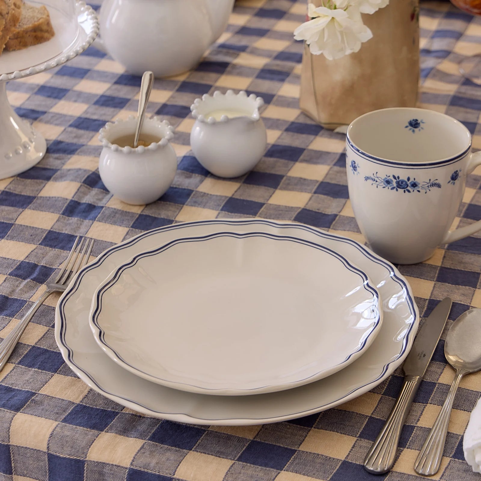 Costa Nova Vila Dinner Plate - White/Blue Edge