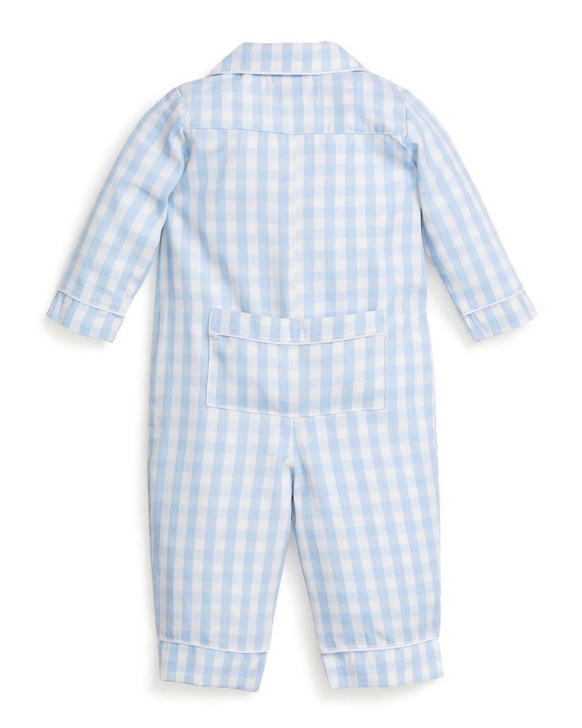 Petite Plume Baby Twill Classic Romper - Light Blue Gingham