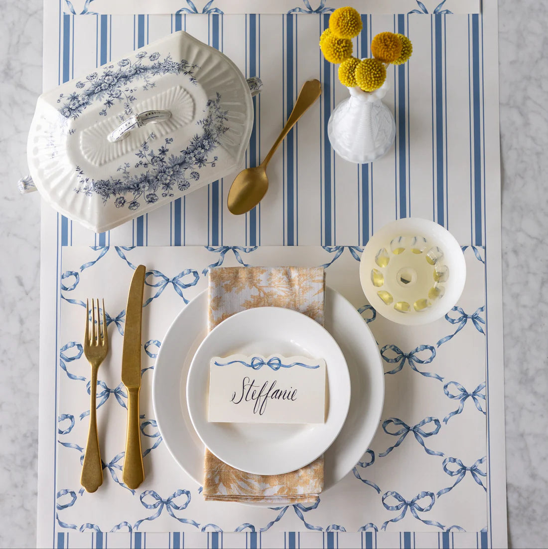 Hester & Cook Cornflower Blue Linen Stripe Table Runner