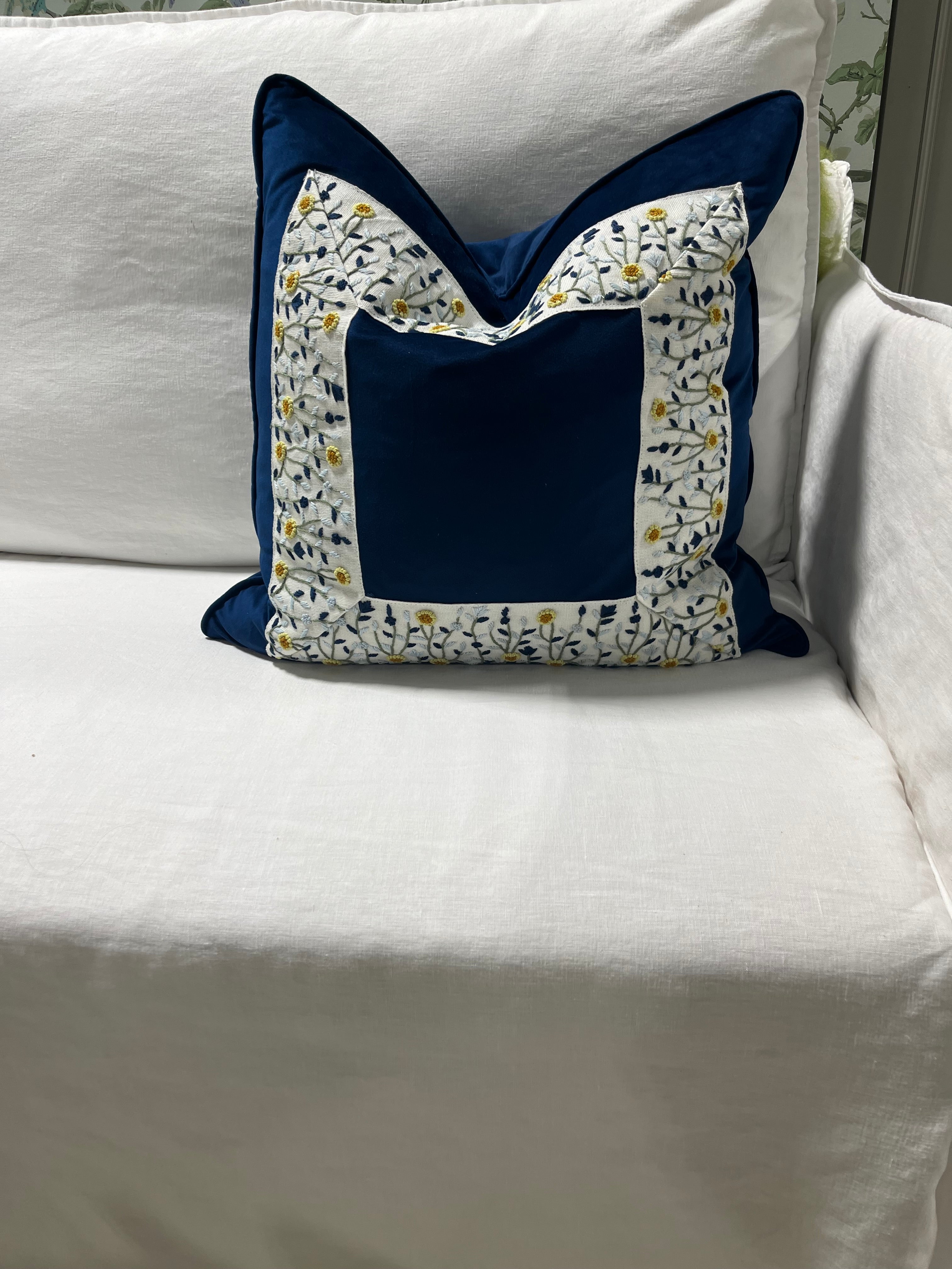 MCHI Designer Navy Velvet Window Pane Pillow