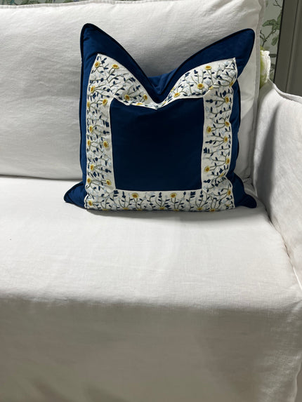 MCHI Designer Navy Velvet Window Pane Pillow