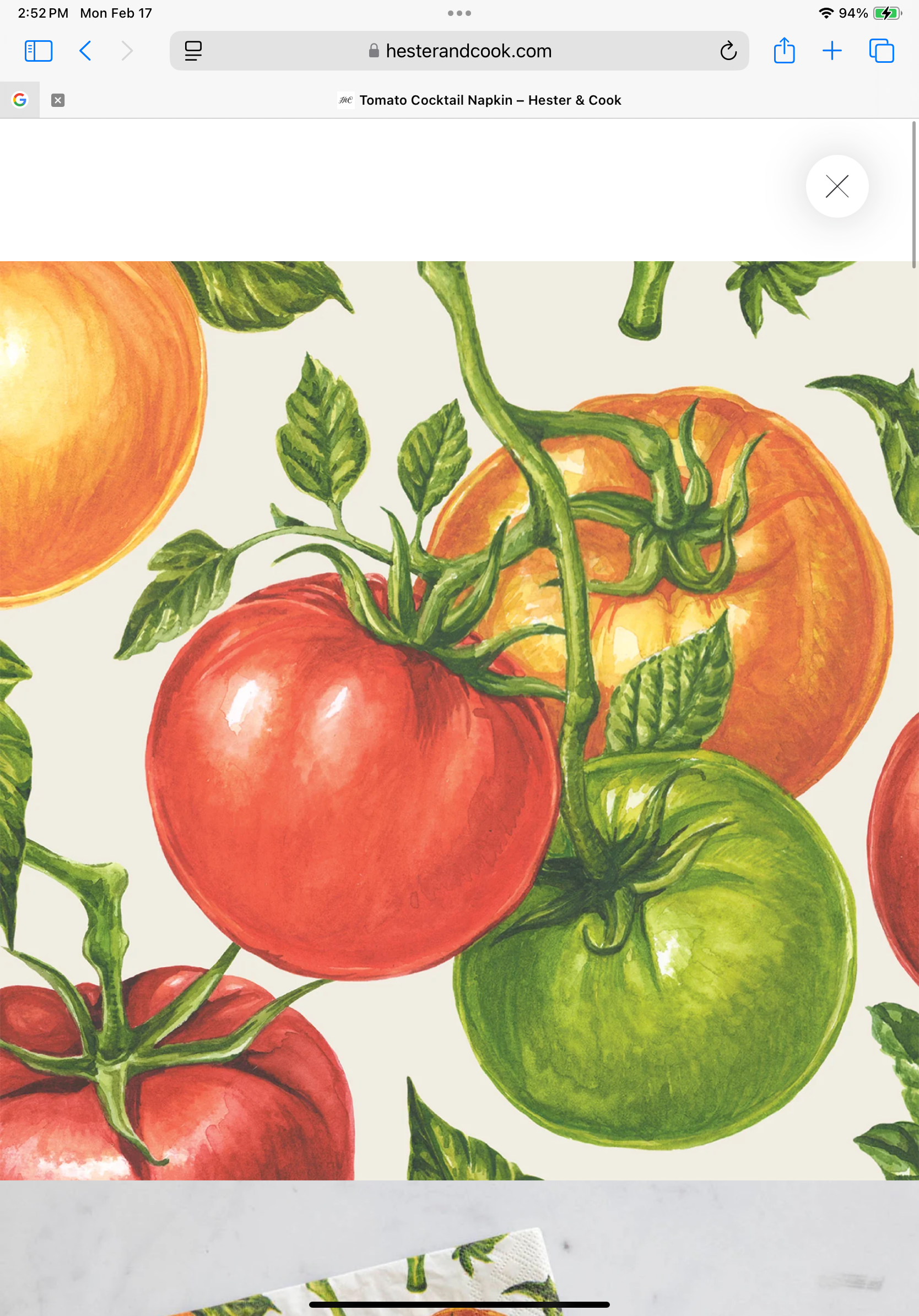 Hester & Cook Tomato Paper Cocktail Napkins