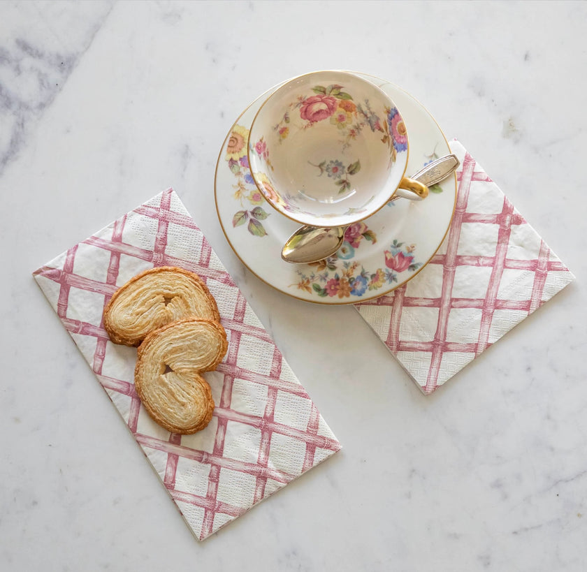 Hester & Cook Pink Lattice Cocktail Napkins