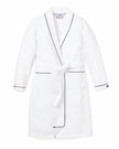 Petite Plume Kids Flannel Robe - White with Navy Piping