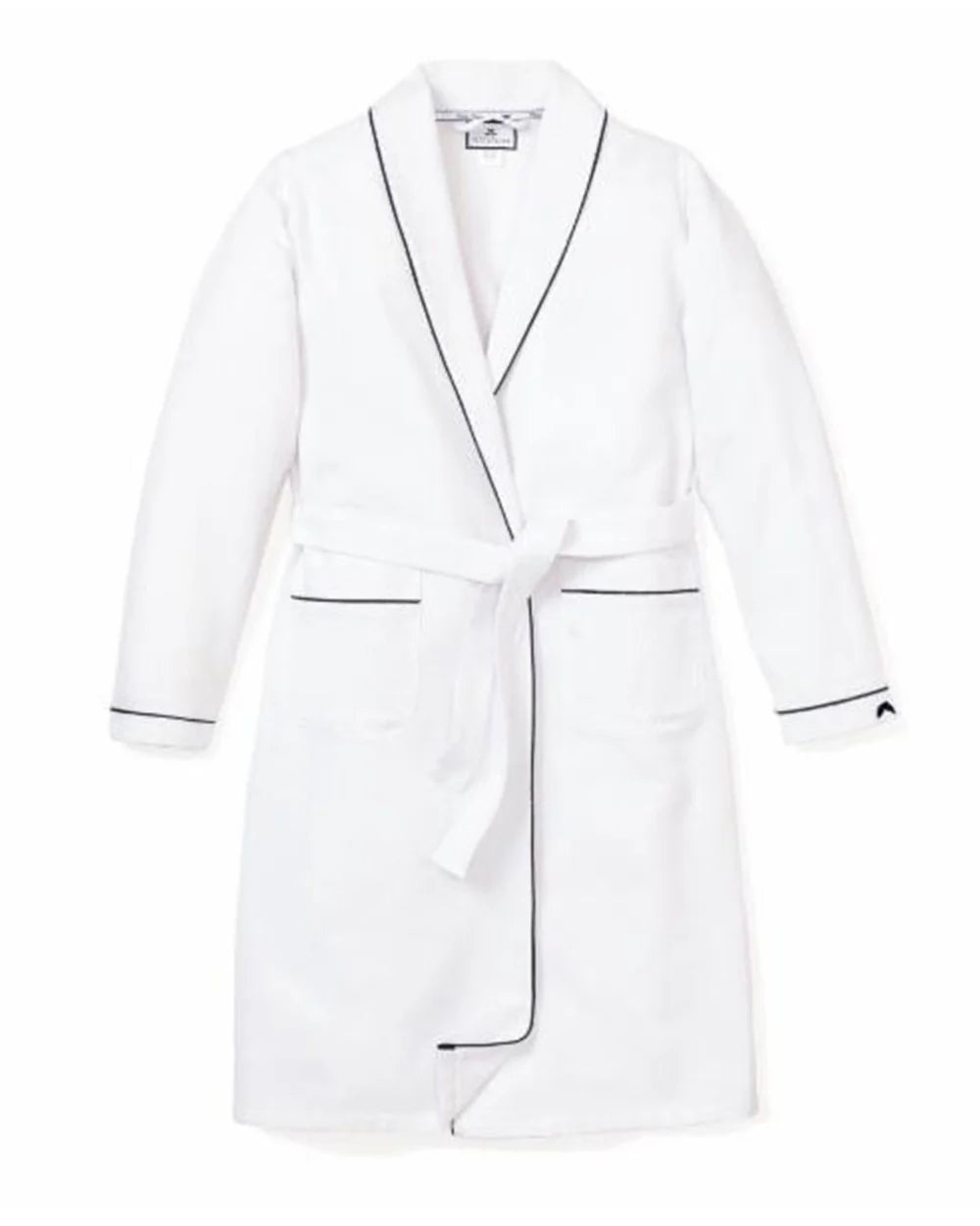 Petite Plume Kids Flannel Robe - White with Navy Piping