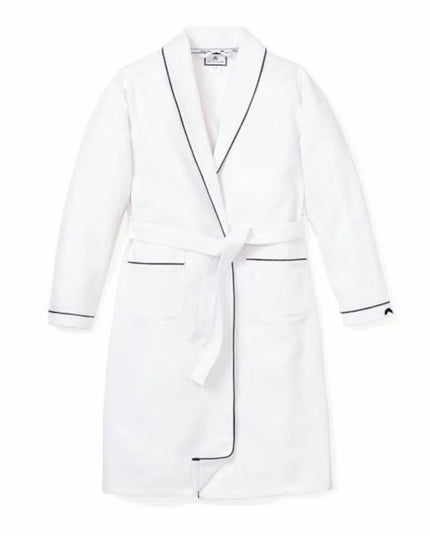 Petite Plume Kids Flannel Robe - White with Navy Piping