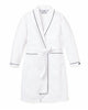 Petite Plume Kids Flannel Robe - White with Navy Piping