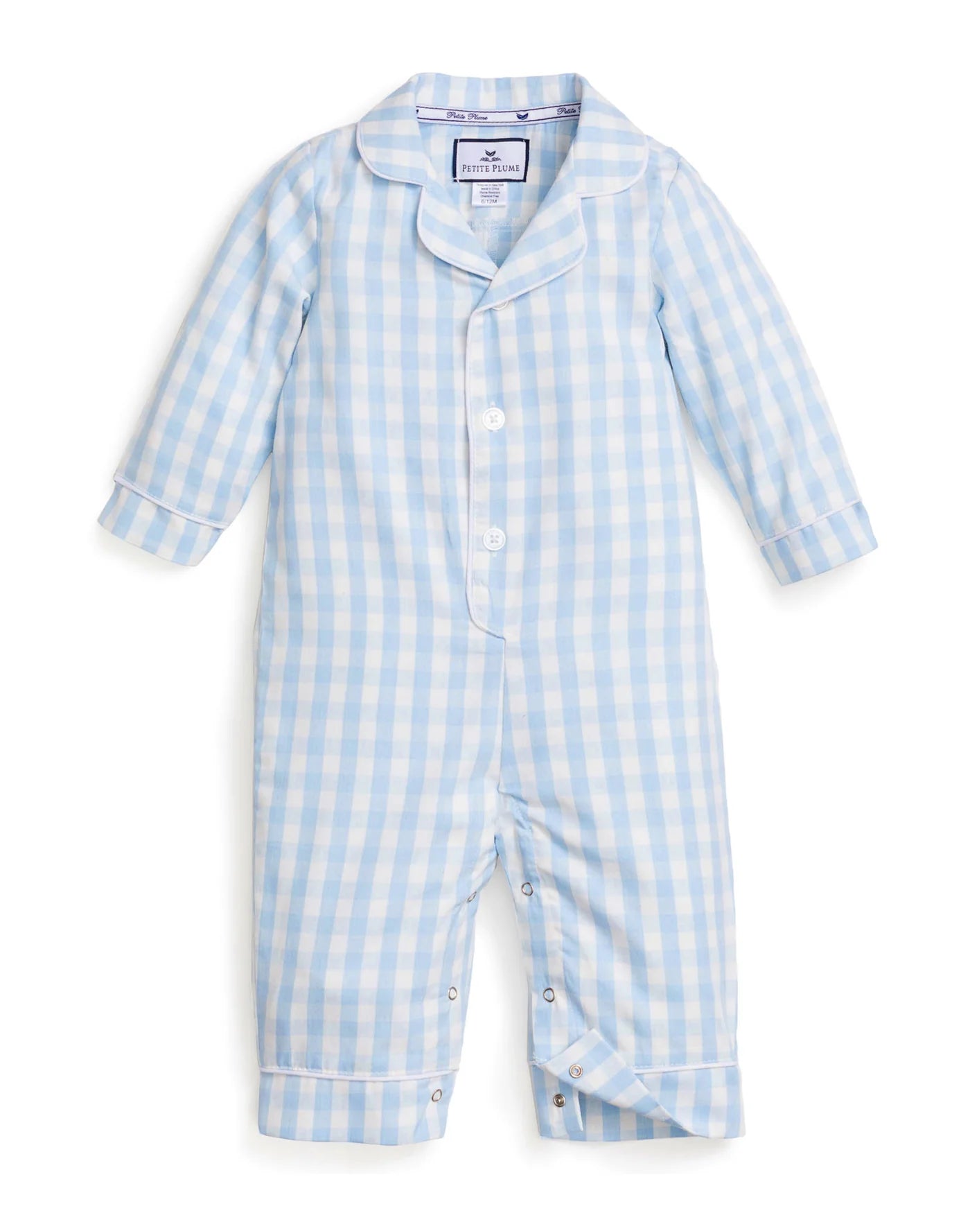 Petite Plume Baby Twill Classic Romper - Light Blue Gingham