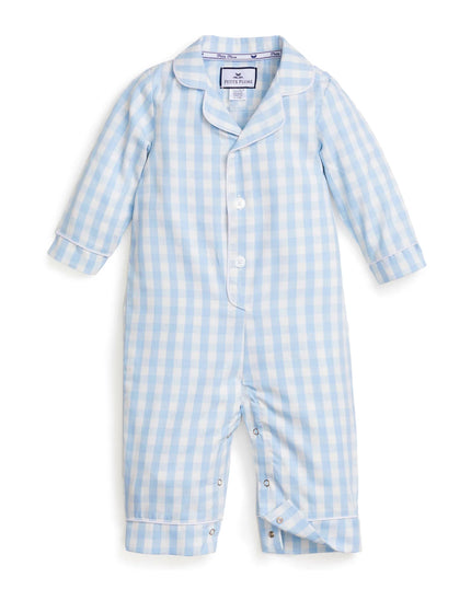 Petite Plume Baby Twill Classic Romper - Light Blue Gingham