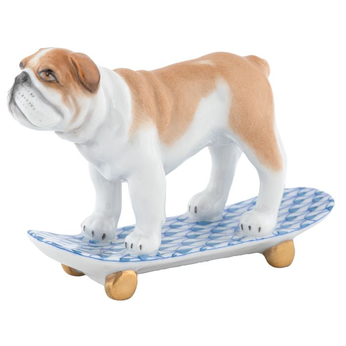 Herend Decorative Skateboarding Bulldog - Blue