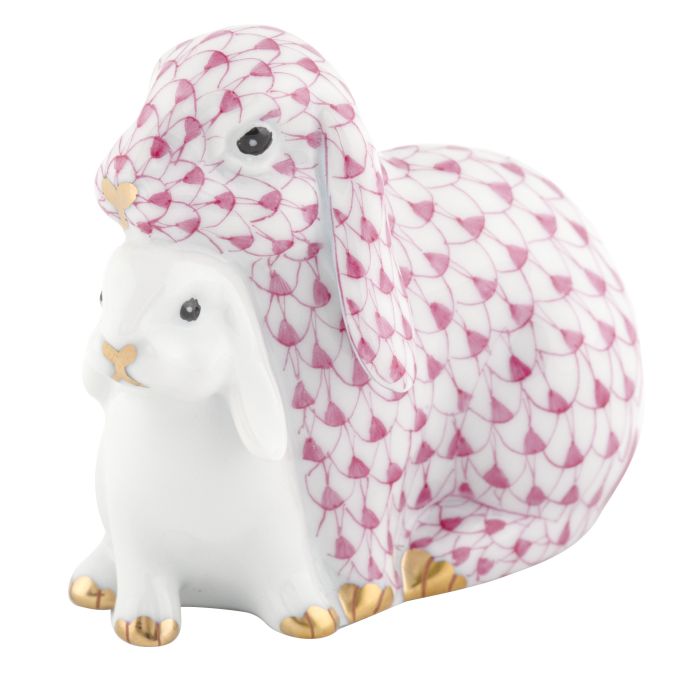 Herend Decorative Cuddling Bunnies - Raspberry