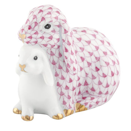 Herend Decorative Cuddling Bunnies - Raspberry