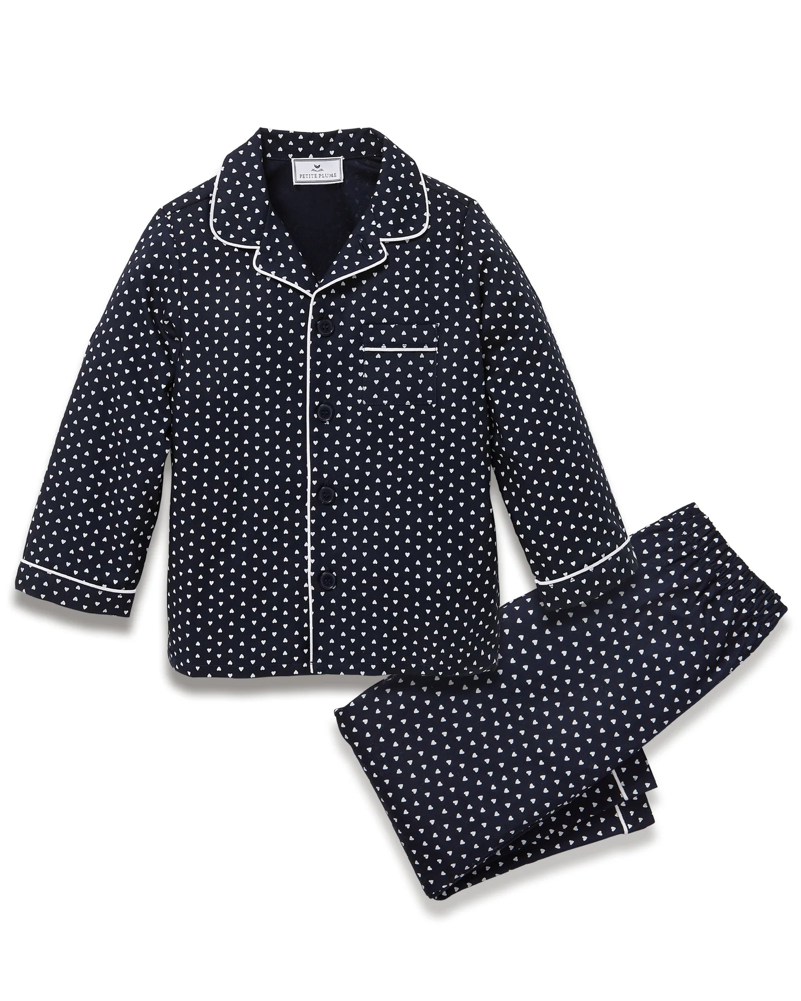 Petite Plume Children’s Twill Pajamas - Midnight Hearts