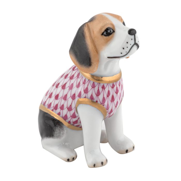 Herend Decorative Beagle Puppy with Sweater - Raspberry