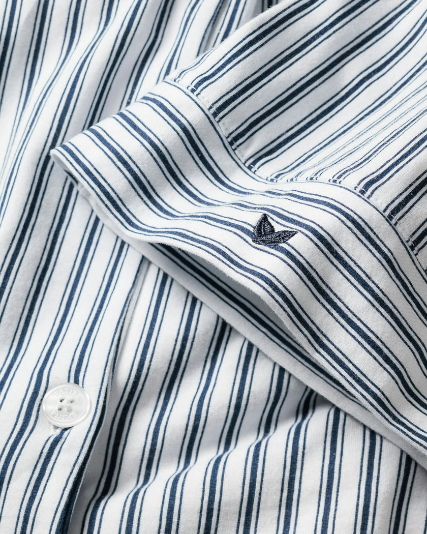 Petite Plume Olivia Wide Leg Pima Pajama Set - Navy French Ticking