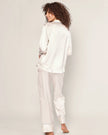 Petite Plume Women's Silk Pajama Set in White with Periwinkle Piping