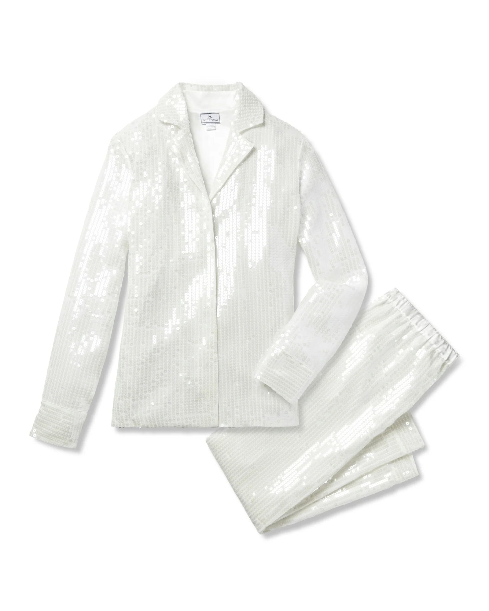 Petite Plume Women's Pajama Set in White Sequins