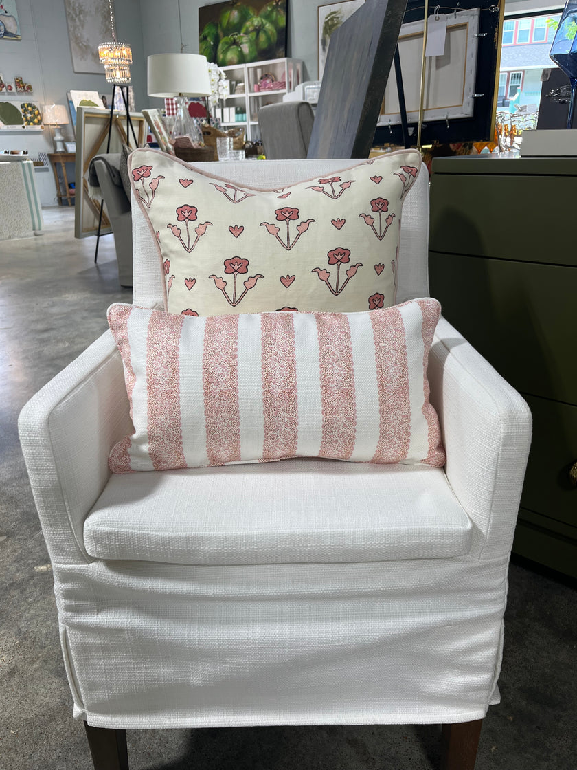 MCHI Designer Sister Parish Pink Dolly Stripe Lumbar Pillow