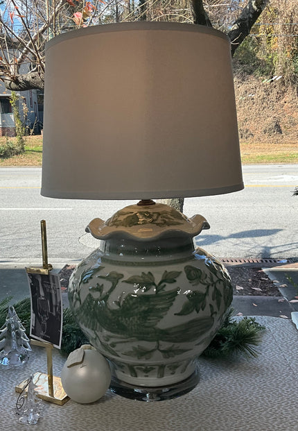 Legends of Asia Celadon Dragon Motif Porcelain Temple Jar Table Lamp