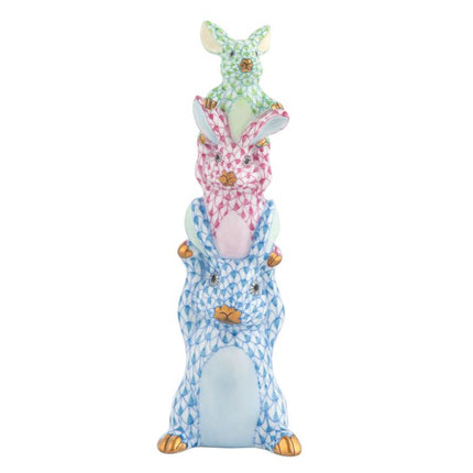 Herend Decorative Bunny Trio - Blue, Raspberry, Key Lime