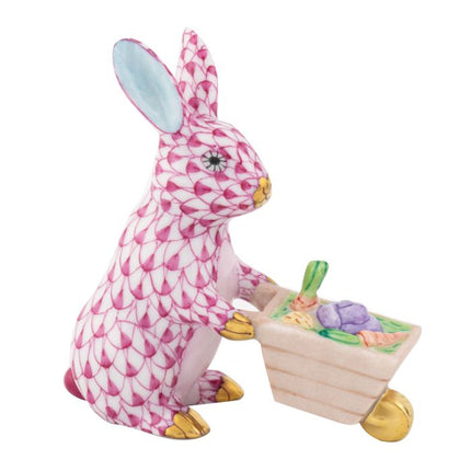 Herend Wheelbarrow Bunny- Raspberry