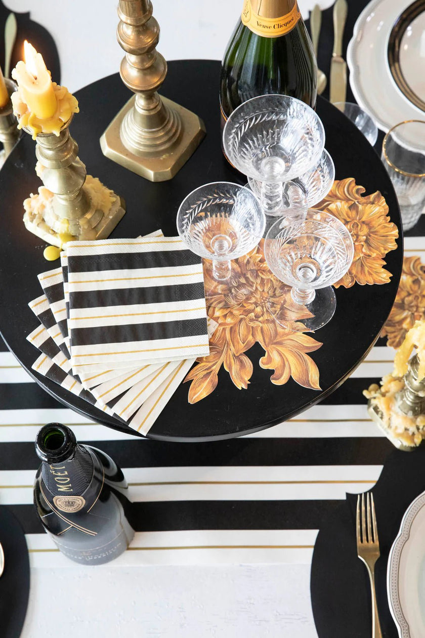 Hester & Cook Black & Gold Awning Stripe Cocktail Napkins