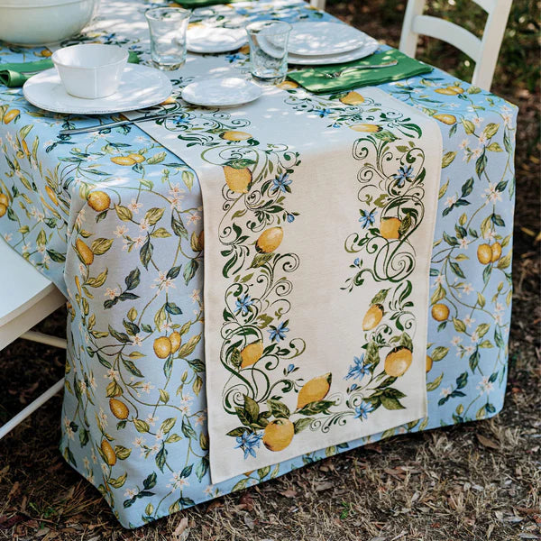 Vietri Tavola Lemons with White Flowers Tablecloth