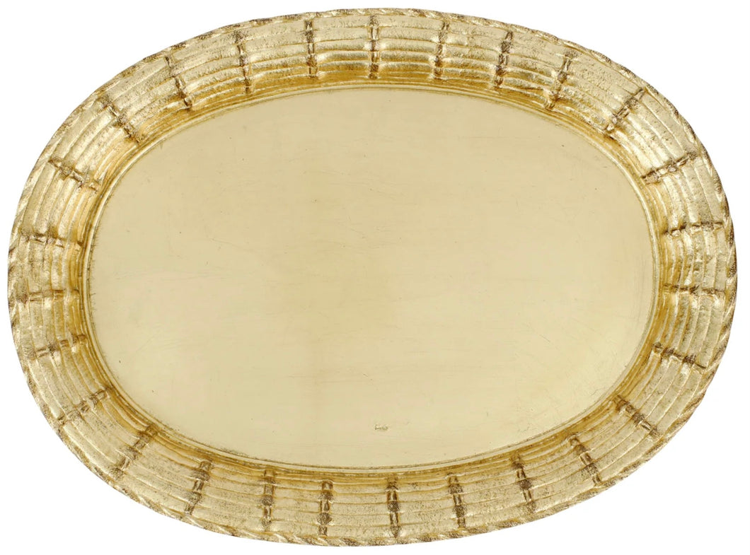 Vietri Florentine Basketweave Gold Large Oval Tray