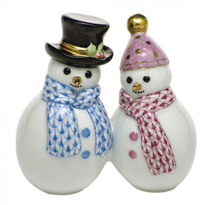 Herend Decorative Snowman Couple - Blue/Raspberry