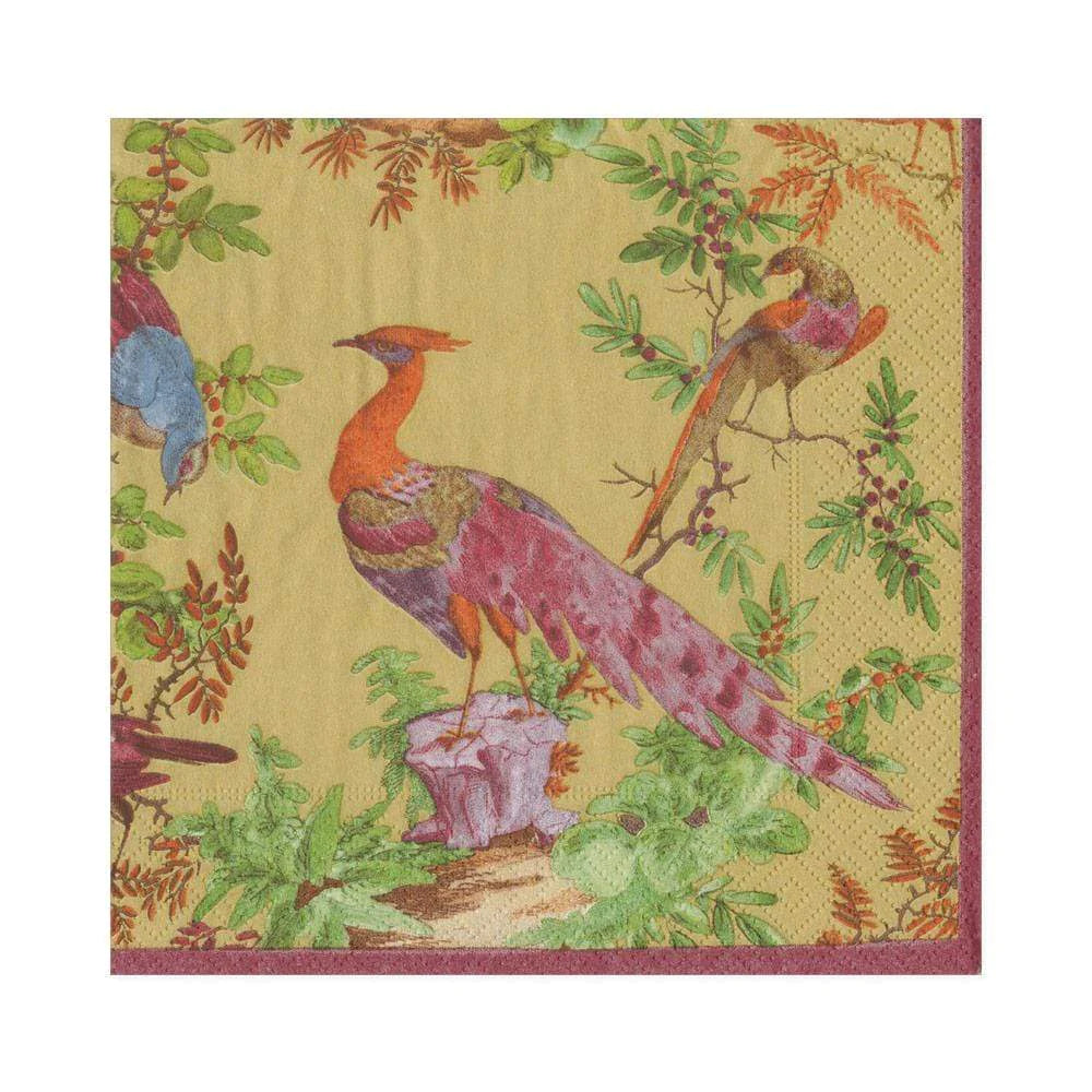 Caspari Chelsea Birds Paper Luncheon Napkins - Gold