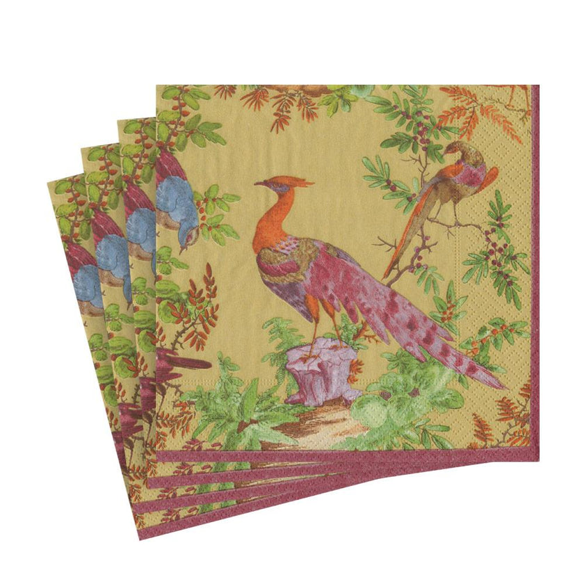 Caspari Chelsea Birds Paper Luncheon Napkins - Gold
