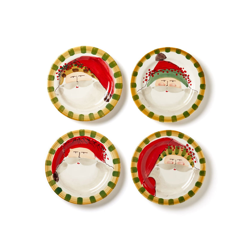 Vietri Old St. Nick Round Salad Plates - Green Hat