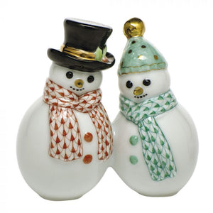 Herend Decorative Snowman Couple - Rust/Key Lime