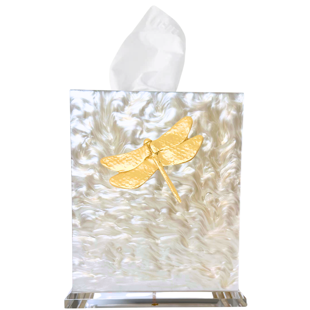 Southern Tribute Dragonfly Tissue Box Cover - Pearl