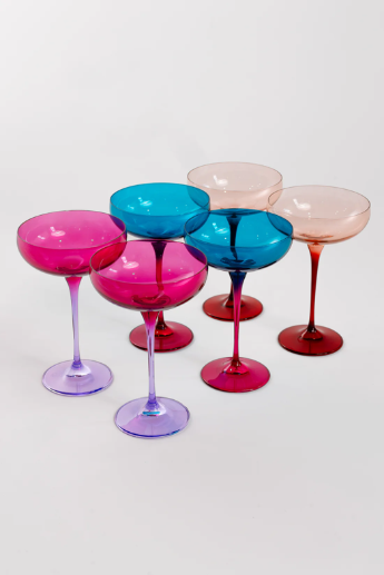 Estelle Colored Champagne Coupe- Colorblock Jewel Tone Mixed Set of 6