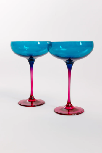 Estelle Colored Champagne Coupe- Colorblock Jewel Tone Mixed Set of 6