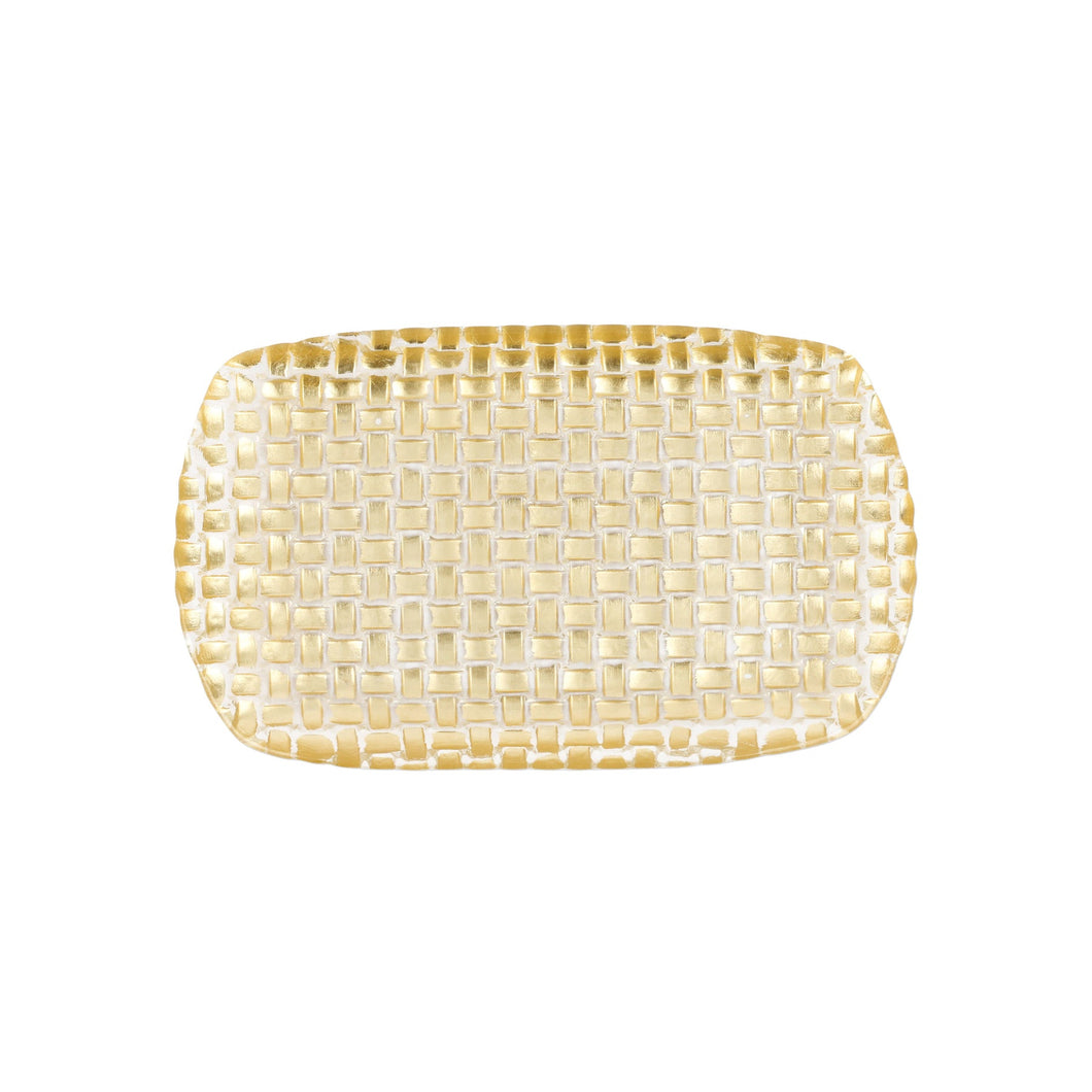 Vietri Rufolo Glass Gold Basketweave Rectanglar Tray