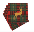 Caspari Reindeer Tartan Red Cocktail Napkins