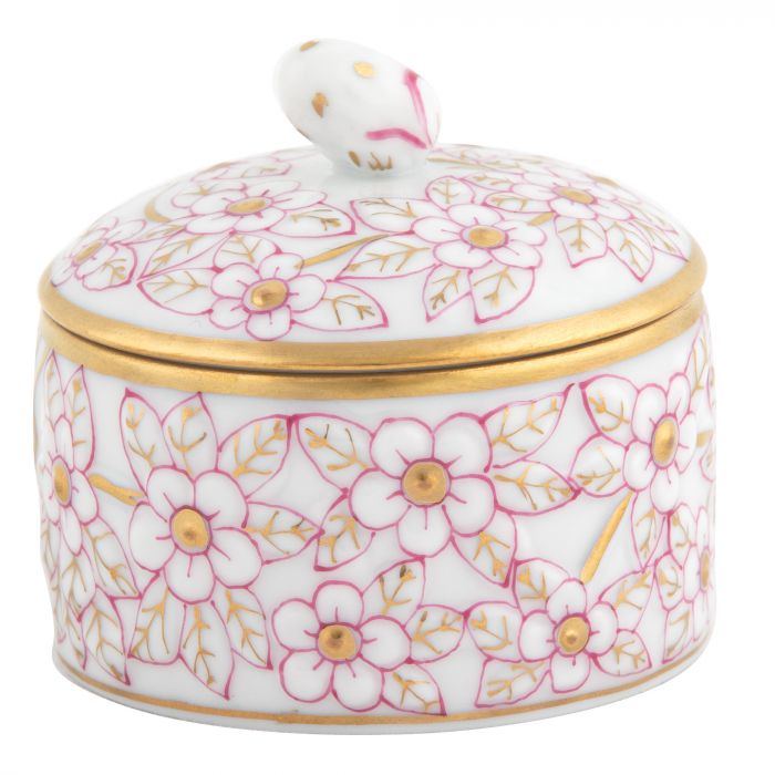 Herend Decorative Round Relief Box with Berry - Pink